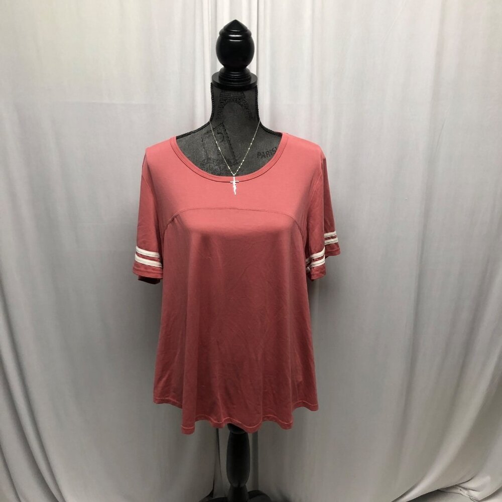 No Comment Top Womens Size 2X Pink Striped Short Sleeve Casual Comfy Shirt